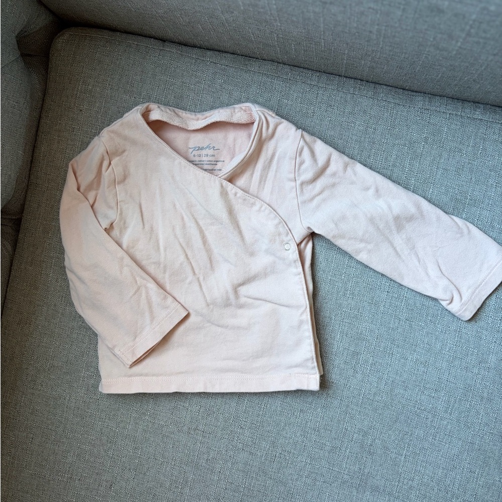 Pehr 6-12mo - Baby Wrap-Style Long Sleeve Top - Light Pink - Extra Soft